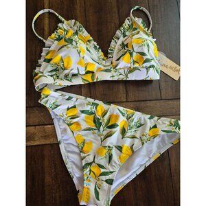 Lemon Print Bikini Set Womens Large By Cabana Del Sol